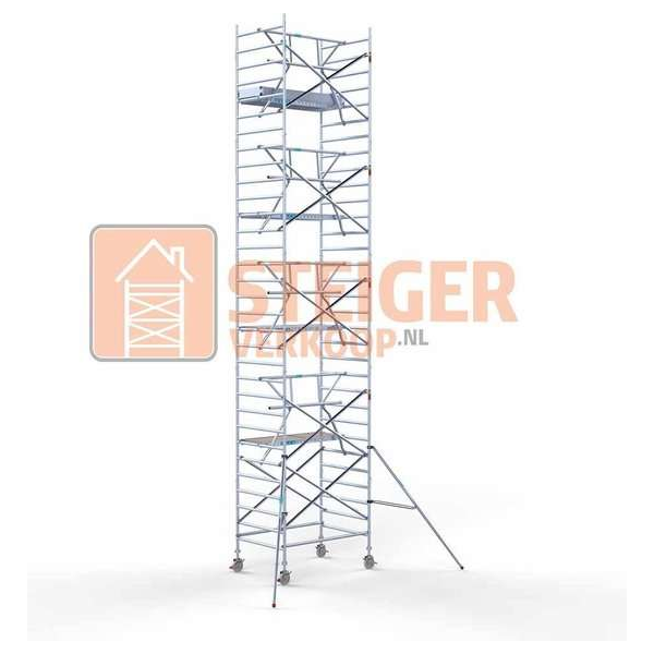 Rolsteiger Standaard 135x190 10,2m werkhoogte carbon vloer + enkele voorloopleuning Rolsteiger Standaard 135x190 10,2m werkhoogte carbon vloer + enkele voorloopleuning