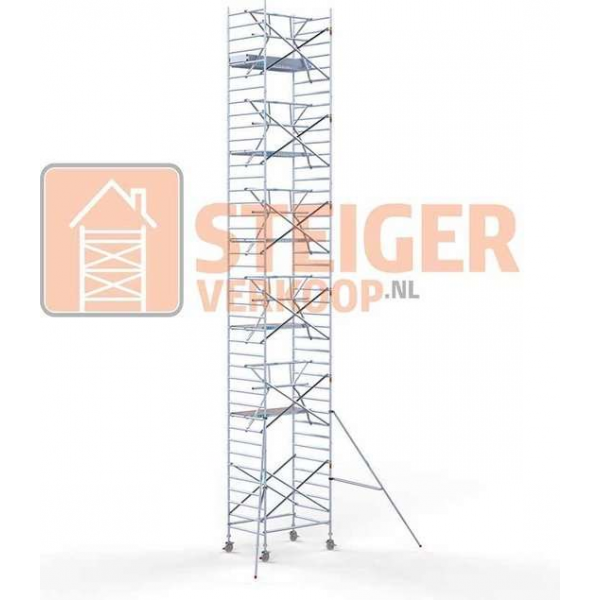 Rolsteiger Standaard 135x190 13,2m werkhoogte carbon vloer + enkele voorloopleuning Rolsteiger Standaard 135x190 13,2m werkhoogte carbon vloer + enkele voorloopleuning