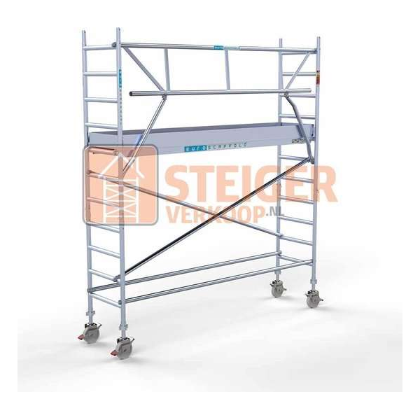 Rolsteiger Standaard 75x305 4,2m werkhoogte carbon vloer + enkele voorloopleuning Rolsteiger Standaard 75x305 4,2m werkhoogte carbon vloer + enkele voorloopleuning