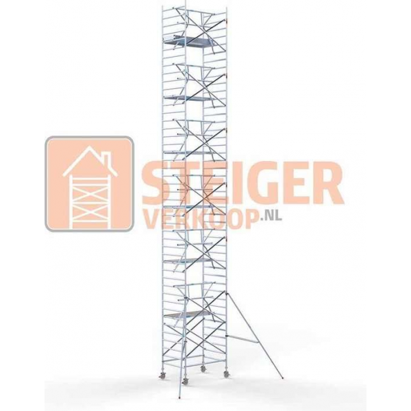 Rolsteiger Standaard 135x190 14,2m werkhoogte carbon vloer + enkele voorloopleuning Rolsteiger Standaard 135x190 14,2m werkhoogte carbon vloer + enkele voorloopleuning