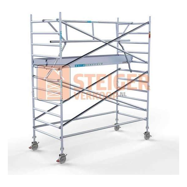 Rolsteiger Standaard 135x305 4,2m werkhoogte carbon vloer + enkele voorloopleuning Rolsteiger Standaard 135x305 4,2m werkhoogte carbon vloer + enkele voorloopleuning