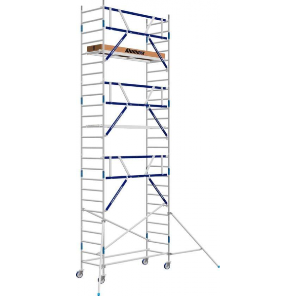 Basic rolsteiger 90 x 8.2 mtr werkhoogte met voorloopleuning en lengte platform Basic rolsteiger 90 x 8.2 mtr werkhoogte met voorloopleuning en lengte platform