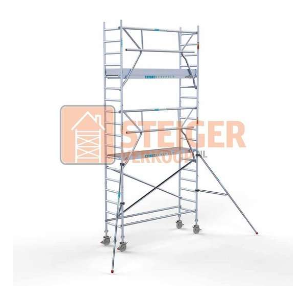 Rolsteiger Standaard 75x250 6,2m werkhoogte carbon vloer + enkele voorloopleuning Rolsteiger Standaard 75x250 6,2m werkhoogte carbon vloer + enkele voorloopleuning