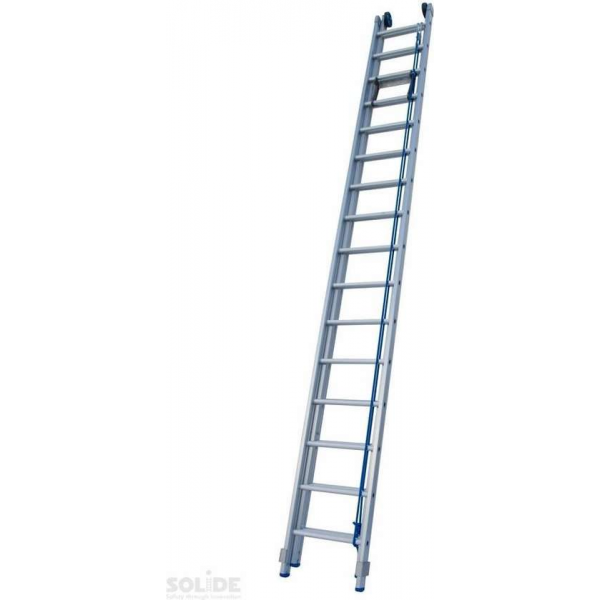 Schuifladder met touw Type E14 gecoat dubbel recht 2x14 sporten + stabiliteitsbalk Schuifladder met touw Type E14 gecoat dubbel recht 2x14 sporten + stabiliteitsbalk