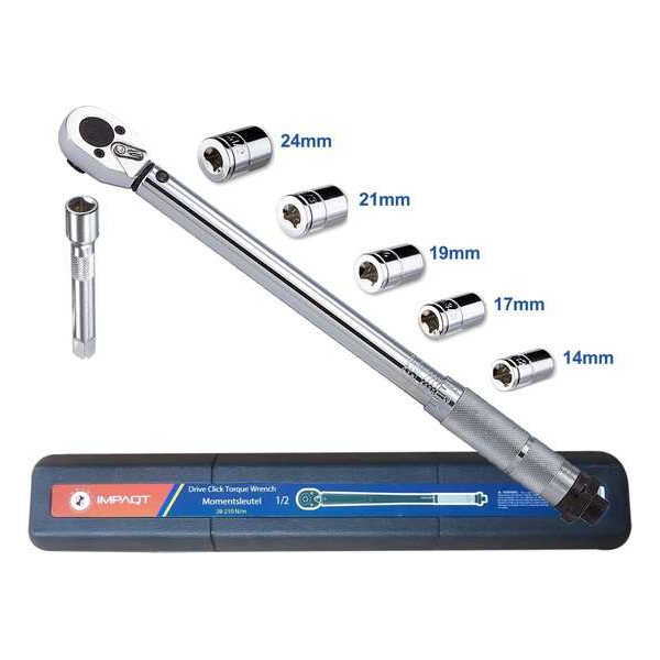 IMPAQT Momentsleutel 28 tot 210 Nm 1/2 " inclusief opbergkoffer en 5 doppen IMPAQT Momentsleutel 28 tot 210 Nm 1/2 " inclusief opbergkoffer en 5 doppen