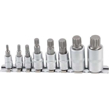 Dopsleutel, Veeltand, XZN, spline, multi-torx doppenset (1/4" + 3/8" + 1/2") 8 delig BGS 5105