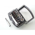 Zeer compacte Bit- en doppenset met mini Ratel  - 24delig - Dubbele ratel voor bits en doppen
