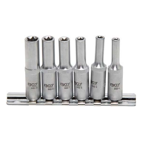 Torx doppenset lang 1/4" 6 delig - E4, E5, E6, E7, E8 en E10 - BGS 6403 Torx doppenset lang 1/4" 6 delig - E4, E5, E6, E7, E8 en E10 - BGS 6403