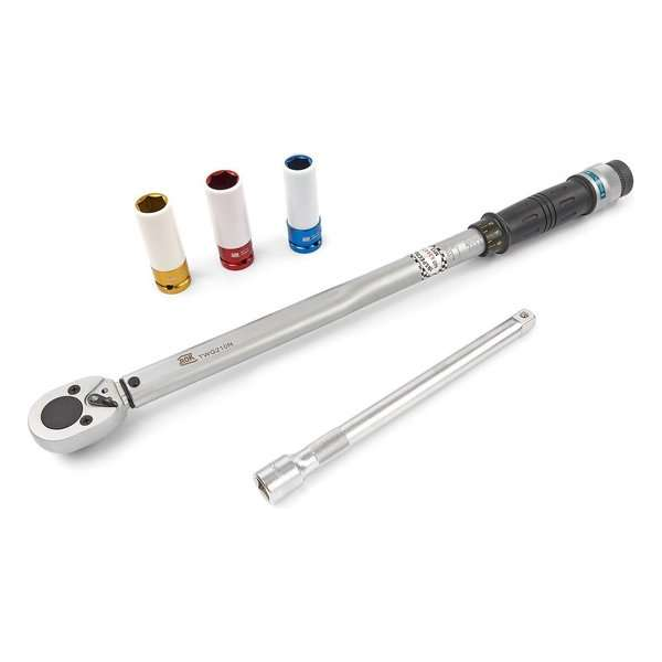 AOK 5 Delige 1/2" Professionele Momentsleutel 40-210 Nm Inclusief 3 Krachtdoppen en Verlengstuk AOK 5 Delige 1/2" Professionele Momentsleutel 40-210 Nm Inclusief 3 Krachtdoppen en Verlengstuk