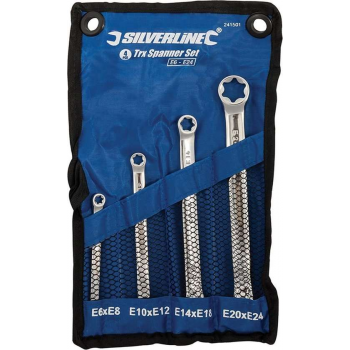 Silverline TRX Ringsleutel Set - E6 t/m E24 - 4 Delig - in Nylon Opberg Etui