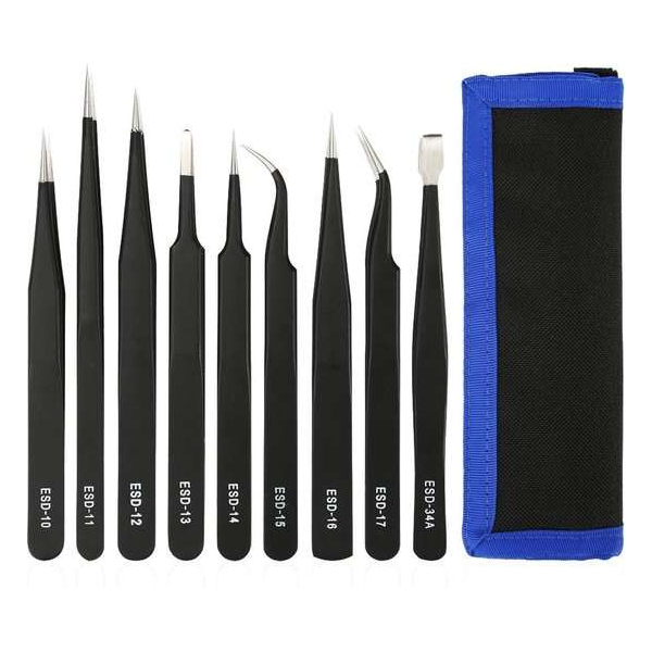 DELTACO VK-62, Pincetten set , 9 delen, ESD, zwart DELTACO VK-62, Pincetten set , 9 delen, ESD, zwart