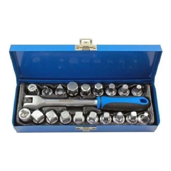 Carterplug/ olie aftapplug doppenset 3/8" 20-delig Carterplug/ olie aftapplug doppenset 3/8" 20-delig