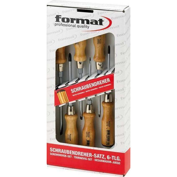 Schroevendraaierset met houten heft Speciaal staal 6-delig FORMAT Schroevendraaierset met houten heft Speciaal staal 6-delig FORMAT