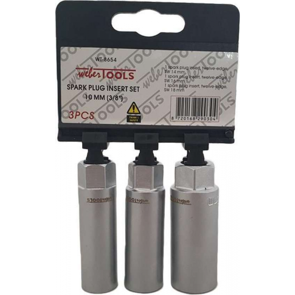 WEBER TOOLS Bougiedoppen Set (3/8'') 14, 16 en 18 mm WEBER TOOLS Bougiedoppen Set (3/8'') 14, 16 en 18 mm