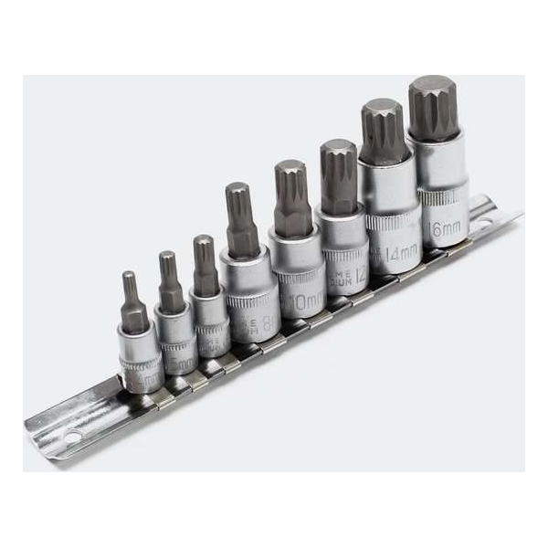 Doppenset, Torx, spline inwendig, 8 delig. Metrisch - Torxbit Torxdop veeltand Doppes Set torks veeltandig - Multistrobe Doppenset, Torx, spline inwendig, 8 delig. Metrisch - Torxbit Torxdop veeltand Doppes Set torks veeltandig - Multistrobe