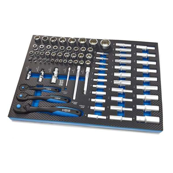 81 Delige Doppenset INCH Maten met Ratels in Carbon Foam inlay voor Gereedschapswagen 81 Delige Doppenset INCH Maten met Ratels in Carbon Foam inlay voor Gereedschapswagen