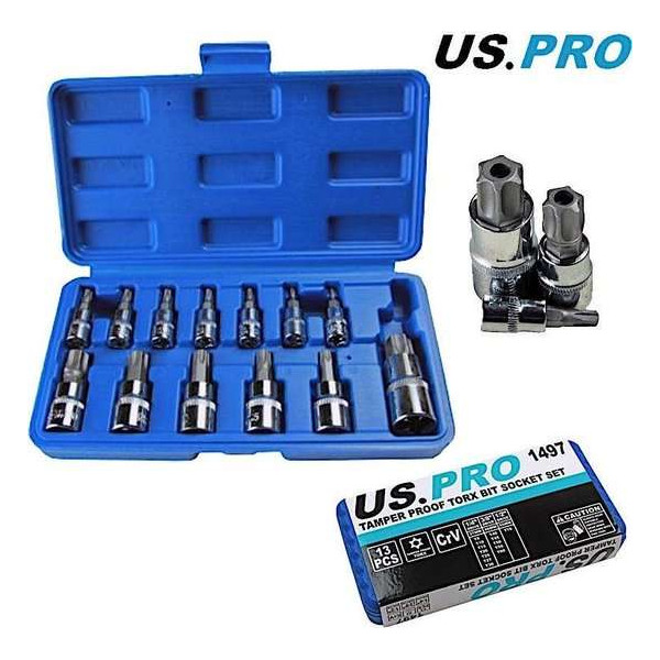 Torx doppenset met boring 1/4'', 3/8'', 1/2'' 13-delig Torx doppenset met boring 1/4'', 3/8'', 1/2'' 13-delig