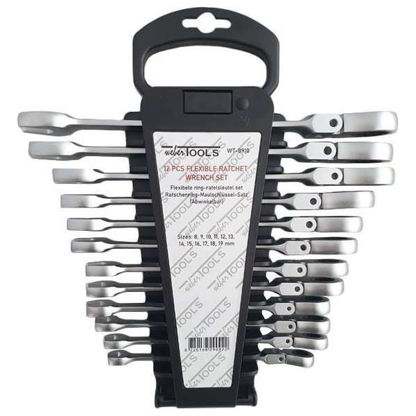 WEBER TOOLS - Professionele ringratelsleutel set flexibel 12-delig mat chroom WEBER TOOLS - Professionele ringratelsleutel set flexibel 12-delig mat chroom