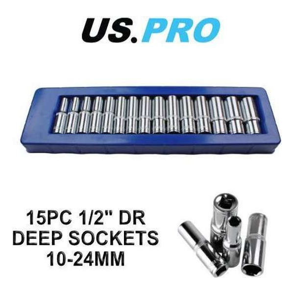 Doppenset diep 6-kant 1/2" 10-24 mm 15-delig Doppenset diep 6-kant 1/2" 10-24 mm 15-delig