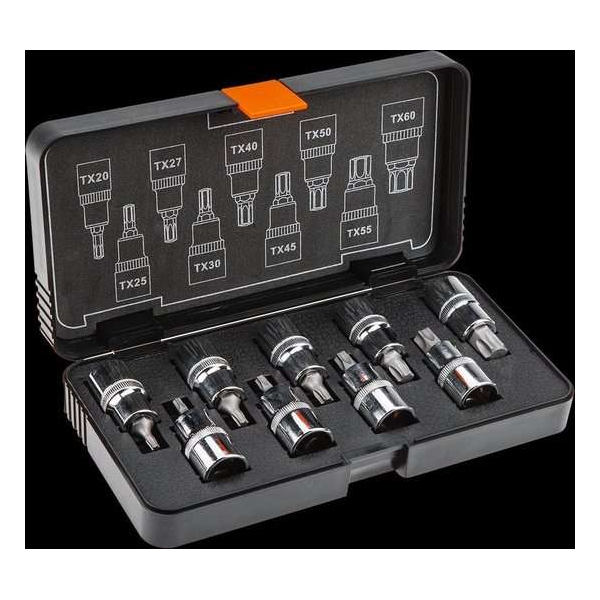 Doppenset Torx, 9 delig kort, 1/2 aansluiting. Doppenset Torx, 9 delig kort, 1/2 aansluiting.