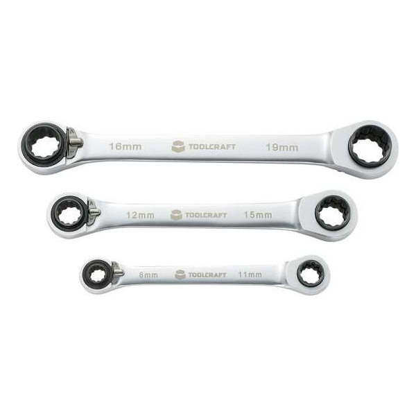 4-in-1 Dubbele ratelringsleutelset 3-delig 8 - 19 mm TOOLCRAFT 819162 4-in-1 Dubbele ratelringsleutelset 3-delig 8 - 19 mm TOOLCRAFT 819162