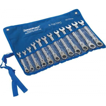 Silverline Flexibele Steek-Ringratelsleutel Set 8 t/m 19 mm. - 12 Delig