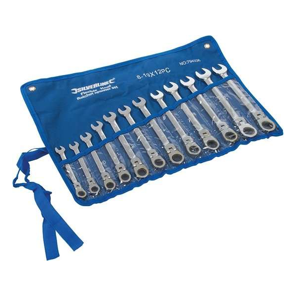 Silverline Flexibele Steek-Ringratelsleutel Set 8 t/m 19 mm. - 12 Delig