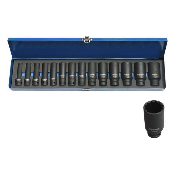 Zware professionele doppenset 14 delig, 1/2" - Normex Zware professionele doppenset 14 delig, 1/2" - Normex