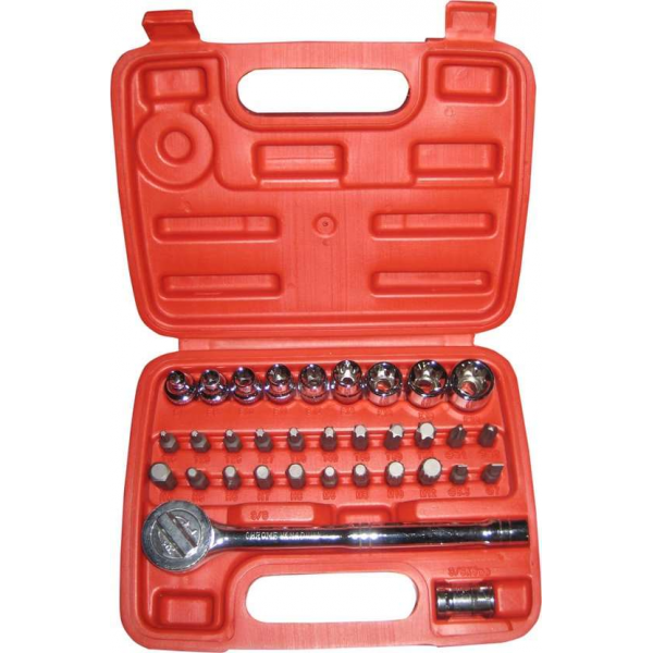Dopsleutel en ratelbit set 33 delig torx in - uitwendig - inbus - spline Dopsleutel en ratelbit set 33 delig torx in - uitwendig - inbus - spline