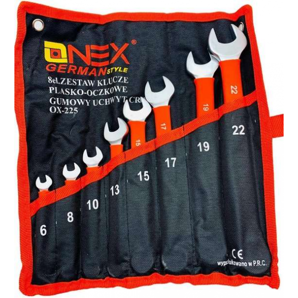 Onex Ring-Steeksleutelset 8-delig 6-22mm - Chroom Vanadium Staal Onex Ring-Steeksleutelset 8-delig 6-22mm - Chroom Vanadium Staal