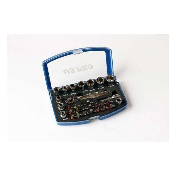 Dop en bitset met ratel 1/4" 31-delig Dop en bitset met ratel 1/4" 31-delig