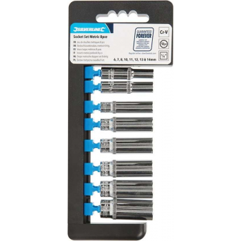 Silverline 1/4" 12Pt Diepe Metrische Zeskantdoppen Set - 6 t/m 14 mm. - 8 Delig