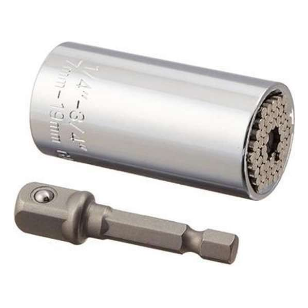 Tools Universele Grip Dop 3/8" - Vervang heel je doppenset 7-19 mm - Incl. Boormachineadapter Tools Universele Grip Dop 3/8" - Vervang heel je doppenset 7-19 mm - Incl. Boormachineadapter