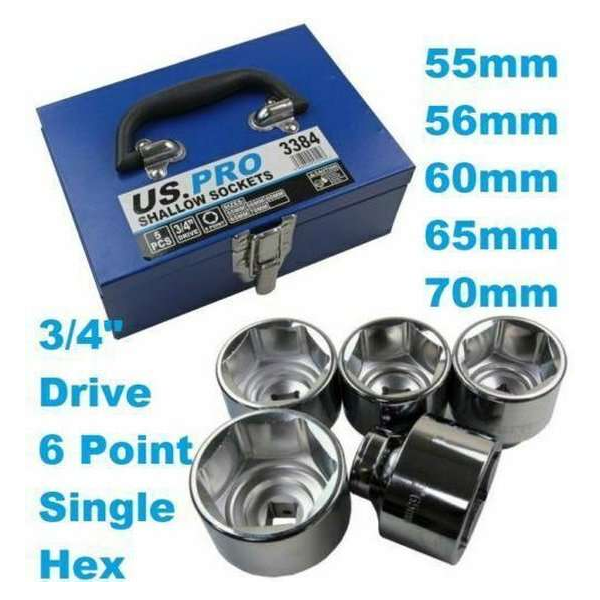 Doppenset grote maten 6-kant 3/4" 55-70 mm 5-delig Doppenset grote maten 6-kant 3/4" 55-70 mm 5-delig