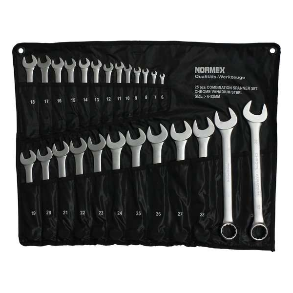 Ring steeksleutelset 25 delig 6 t/m 32 mm - ring-steek - satijnen afwerking - Normex Ring steeksleutelset 25 delig 6 t/m 32 mm - ring-steek - satijnen afwerking - Normex