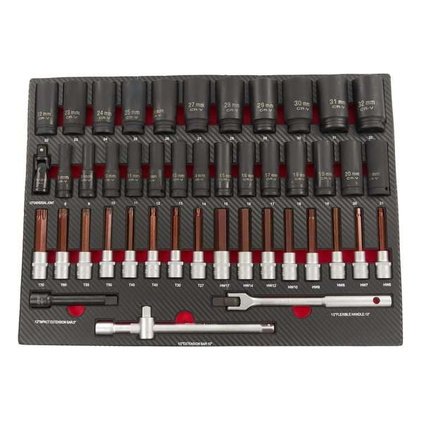 45 Delige Krachtdoppen en Bitset in Carbon Foam inlay voor Gereedschapswagen 45 Delige Krachtdoppen en Bitset in Carbon Foam inlay voor Gereedschapswagen