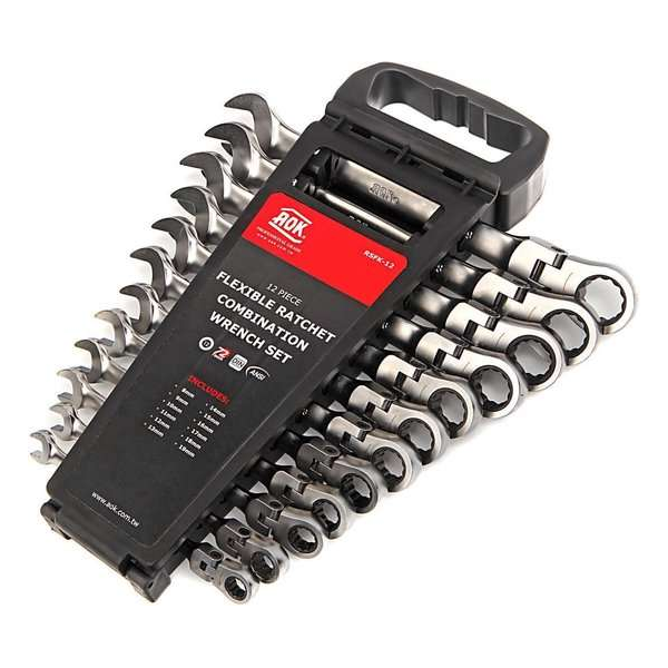 AOK 12 Delige Professionele Kantelbare Ring, Ratel, Steeksleutelset AOK 12 Delige Professionele Kantelbare Ring, Ratel, Steeksleutelset