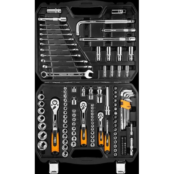 NEO doppenset 120 dlg, 1/4-1/2 aansluiting crv staal NEO doppenset 120 dlg, 1/4-1/2 aansluiting crv staal