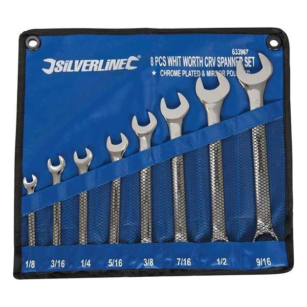 Silverline 8-delige Whitworth steekringsleutel set 1/8" - 9/16" Silverline 8-delige Whitworth steekringsleutel set 1/8" - 9/16"