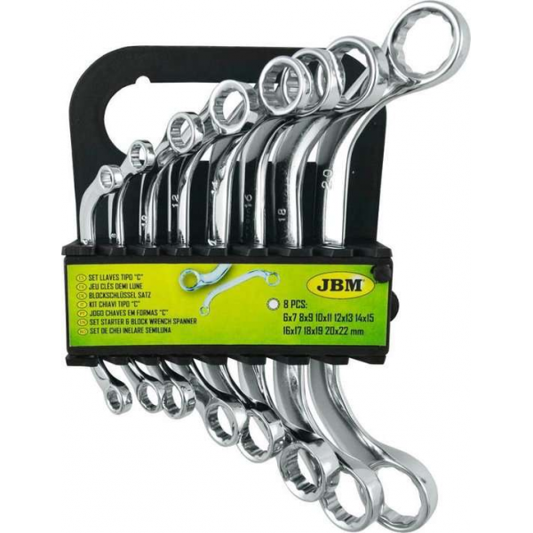 JBM Tools | Set van 8 ringsleutels | C-vorm | 12 kantig JBM Tools | Set van 8 ringsleutels | C-vorm | 12 kantig
