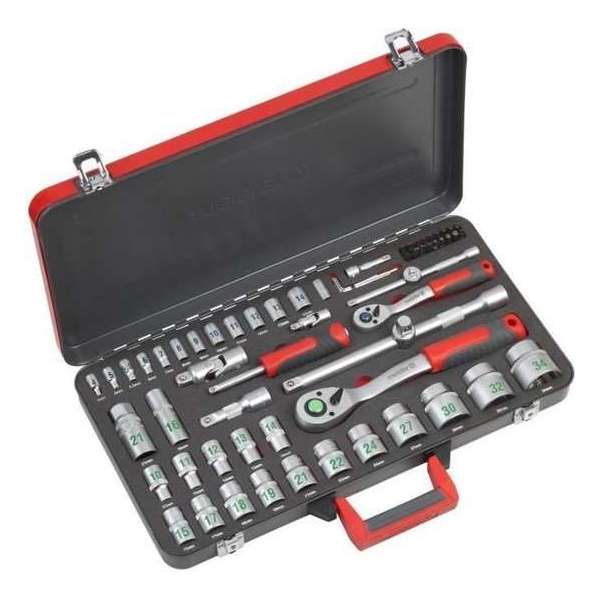 Meister Werkzeuge WU8429300 Dopsleutelset 1/4 (6.3 mm), 1/2 (12.5 mm) 64-delig Meister Werkzeuge WU8429300 Dopsleutelset 1/4 (6.3 mm), 1/2 (12.5 mm) 64-delig