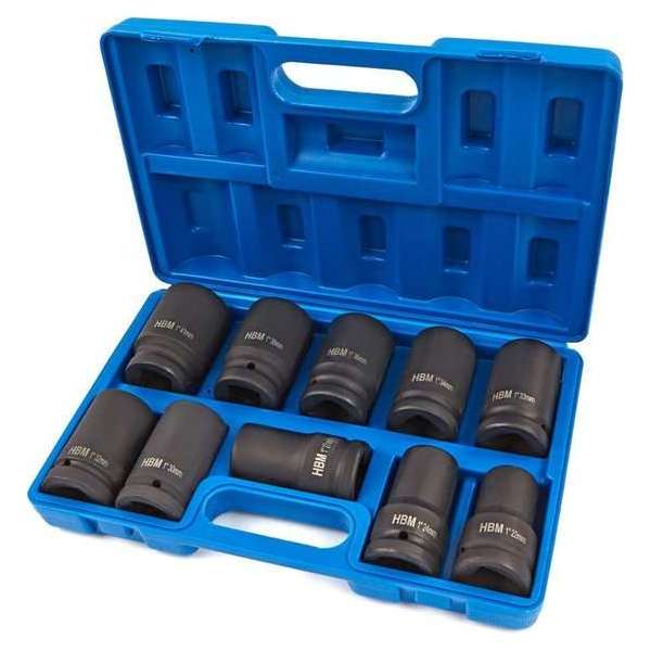 10 Delige 1" Krachtdoppenset Grote maten 10 Delige 1" Krachtdoppenset Grote maten