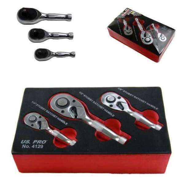 Ratelset kort 72-tandig 1/4", 3/8" en 1/2" in foam inlay 3-delig Ratelset kort 72-tandig 1/4", 3/8" en 1/2" in foam inlay 3-delig