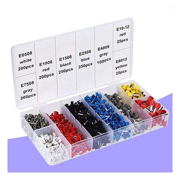 Dayshake Adereindhulzen 1250-delig - Kabelschoentjes assortiment - Adereindhulstang - Krimptang - Kabelschoentang Dayshake Adereindhulzen 1250-delig - Kabelschoentjes assortiment - Adereindhulstang - Krimptang - Kabelschoentang