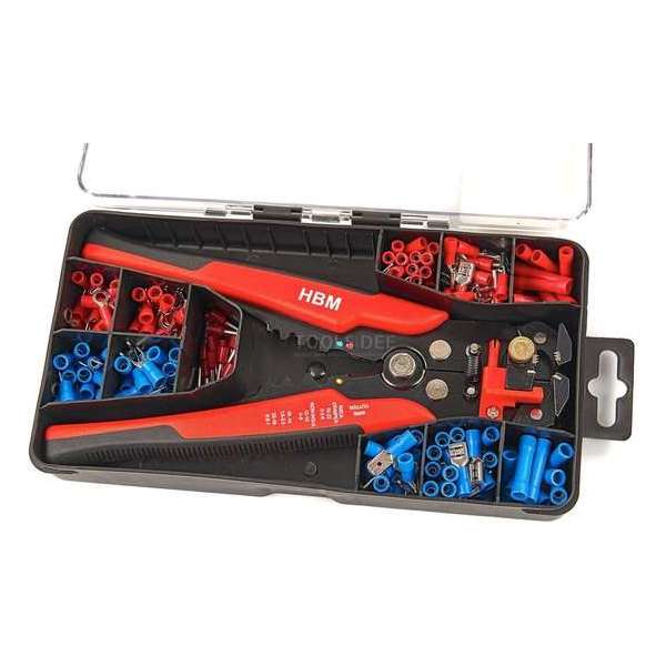 HBM 199 Delige Profi 4 in 1 Automatische Draadstriptang met Knip en Krimpfunctie Inclusief 199 Kabelschoentjes HBM 199 Delige Profi 4 in 1 Automatische Draadstriptang met Knip en Krimpfunctie Inclusief 199 Kabelschoentjes