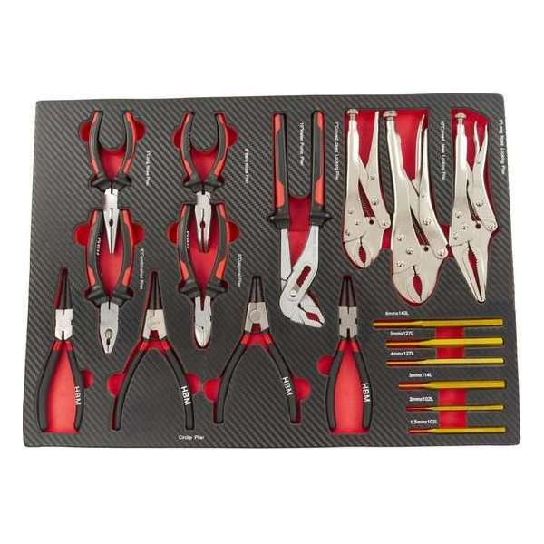17 Delige Tangen en Doorslagenset in Carbon Foam inlay voor Gereedschapswagen 17 Delige Tangen en Doorslagenset in Carbon Foam inlay voor Gereedschapswagen