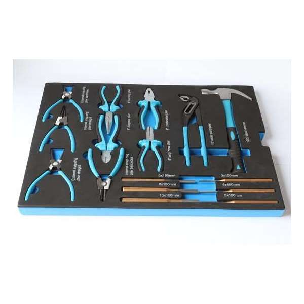 tangenset met doorslagen en een hamer in Foam inlay voor Gereedschapswagens 16-Delig tangenset met doorslagen en een hamer in Foam inlay voor Gereedschapswagens 16-Delig