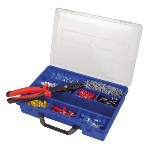 Adereindhulzen-assortiment met krimptang 3.202-delig Adereindhulzen-assortiment met krimptang 3.202-delig