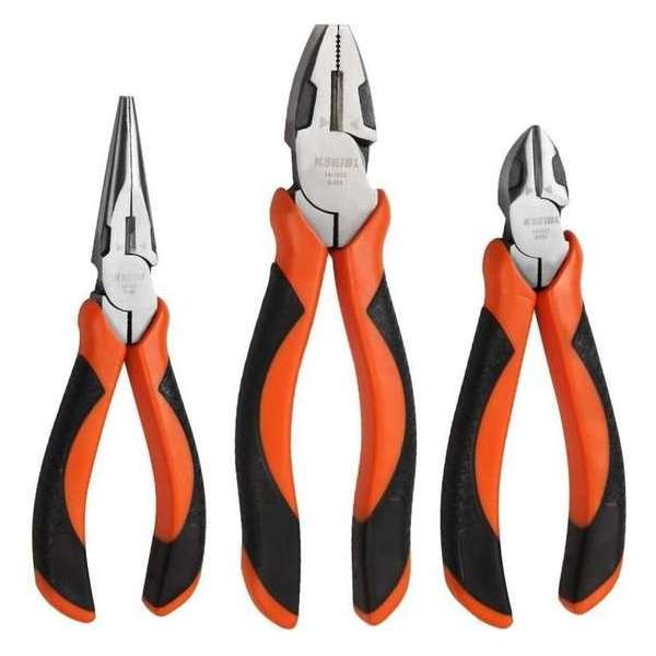 Industriele professionele tangenset (3 tangen) Combinatietang, lange neustang en zij-kniptang Industriele professionele tangenset (3 tangen) Combinatietang, lange neustang en zij-kniptang