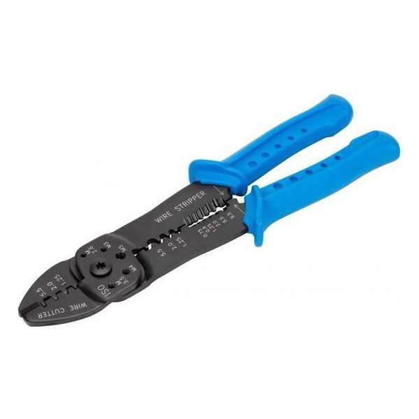Knip-, strip- en krimptang voor ongeïsoleerde en open-barrel kabelschoentjes Knip-, strip- en krimptang voor ongeïsoleerde en open-barrel kabelschoentjes